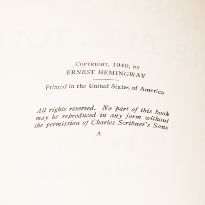 For Whom the Bell Tolls, E. Hemingway - First Printing 1940