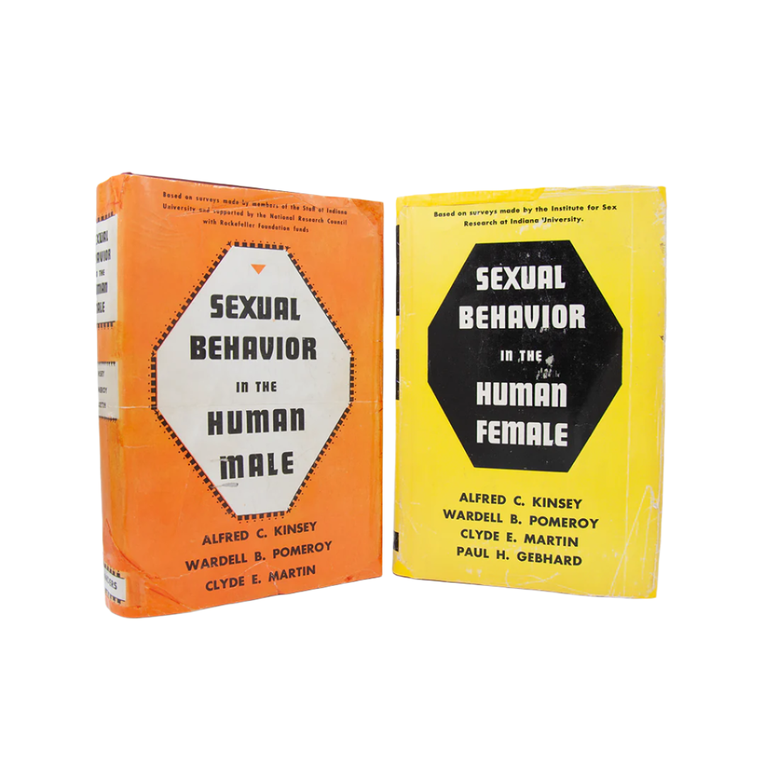 Sexual behavior in human male and female first edition books, photo from the front.